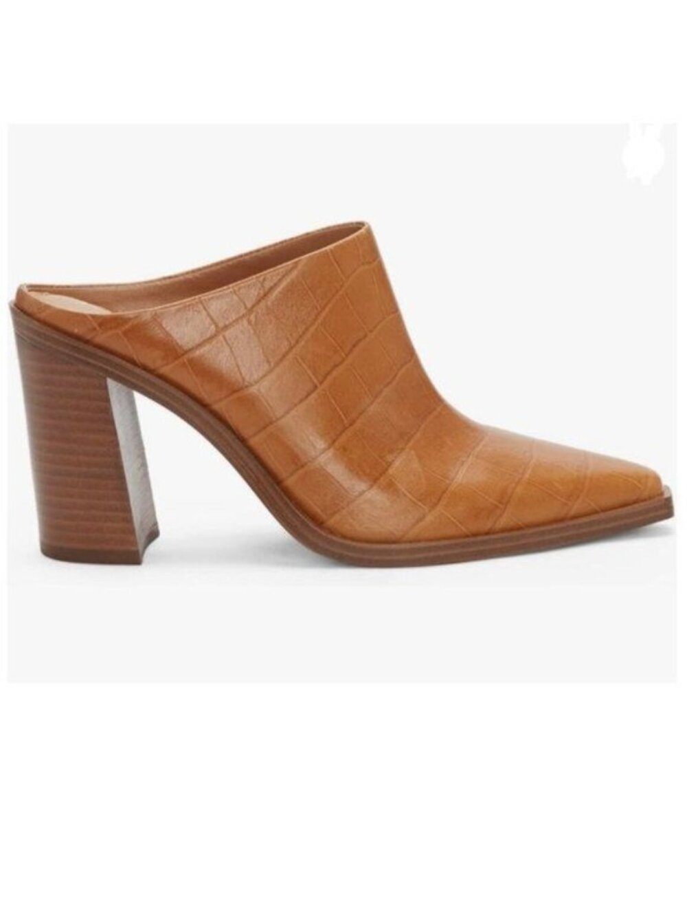 FOWT Brown Crocodile Embossed Mules Chunky Stacked Heel Slippers